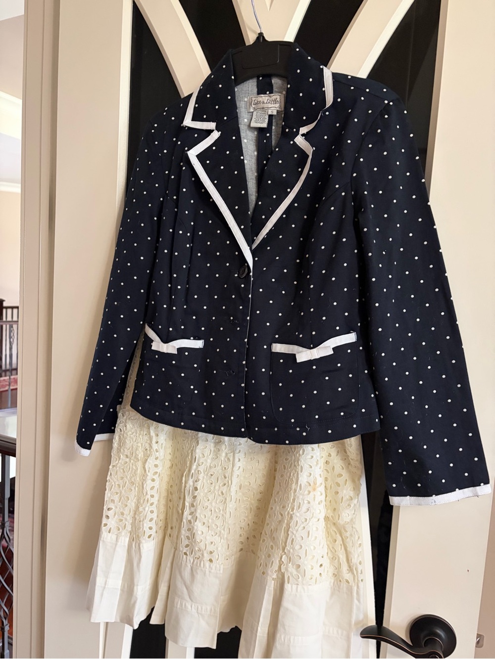 Liz Claiborne Navy Polka Dot Blazer with White Trim